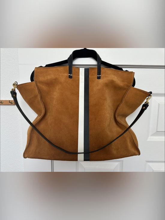 Clare V. Handbags - Clare V. Brown Suede Tote with Black and White Center Stripe